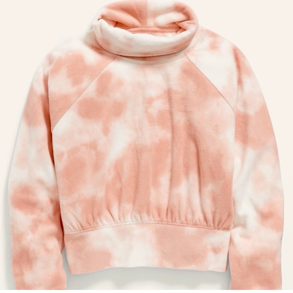 Old navy pink tie dye funnel mock neck fleece sweatshirt top size medium 8